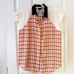 Club Monaco 100% Silk Coral Boxy Blouse with Peter Pan Collar, Size S Cute Twee